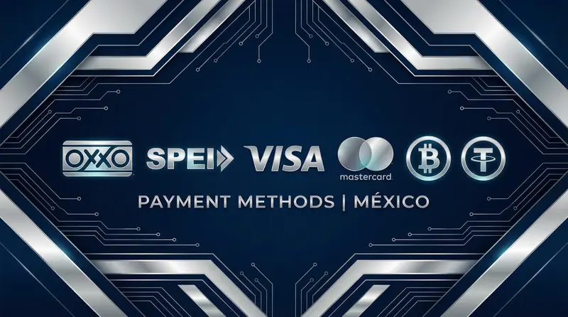 Métodos de pago: OXXO, SPEI, Visa, Mastercard, Bitcoin, USDT